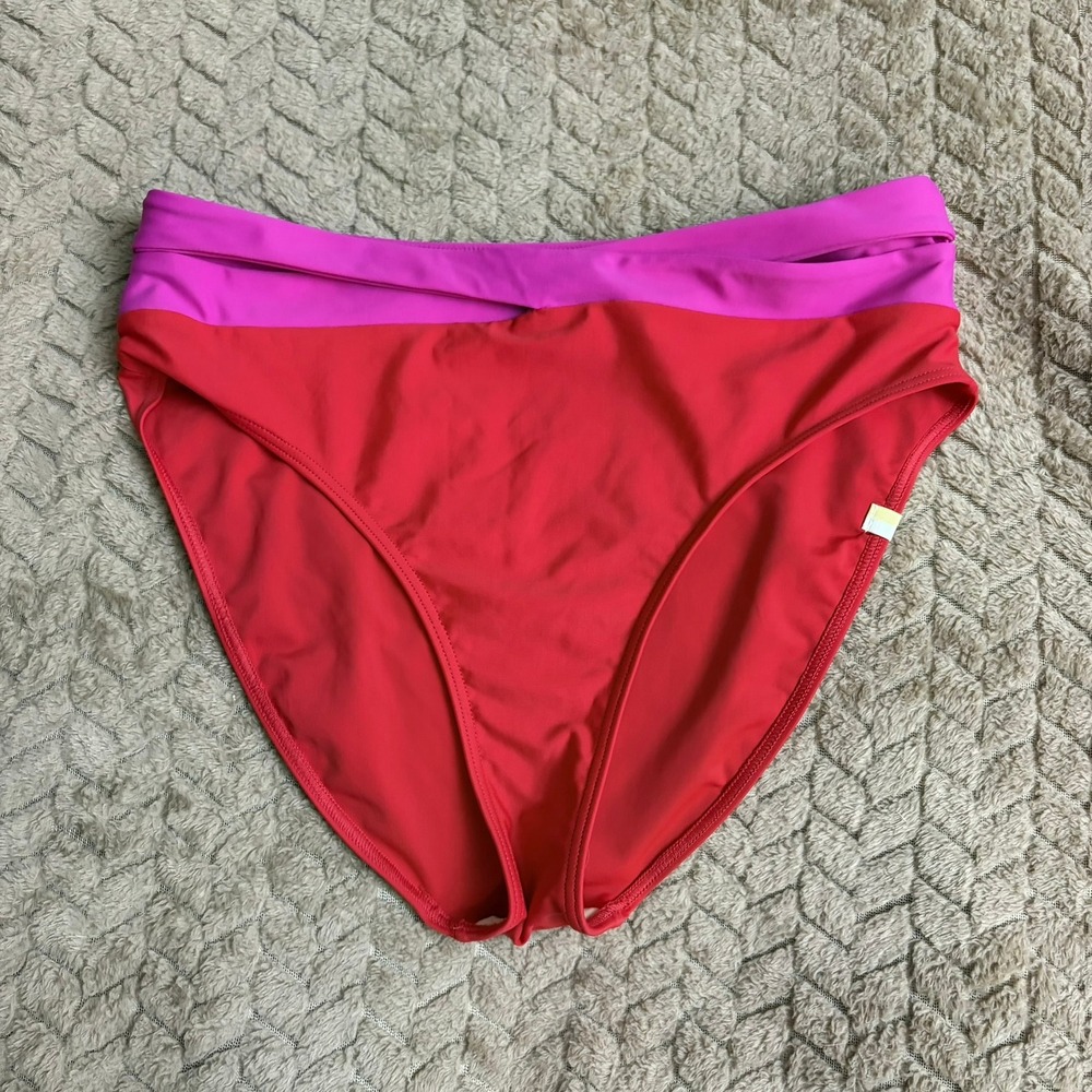 Summersalt The High Kick Bikini Bottom Size 6 Red Pink Colorblock High Waist